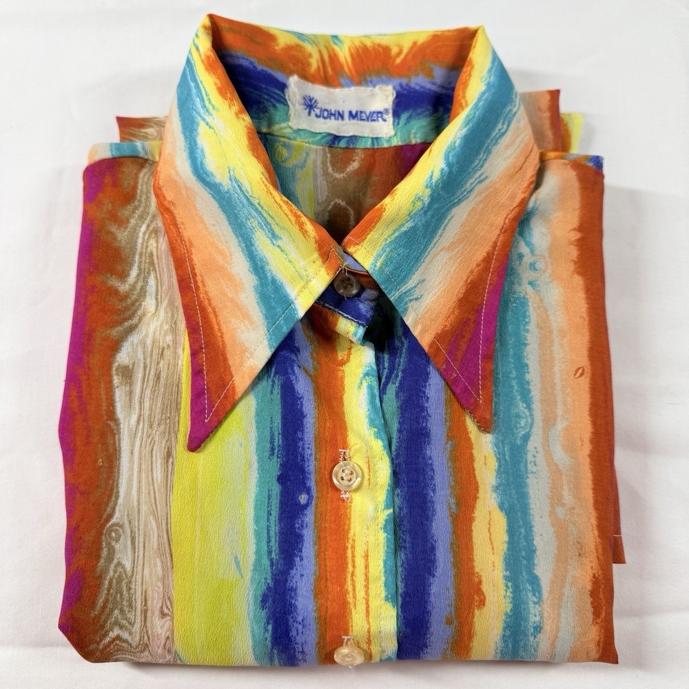 Vintage 70s John Meyer Psychedelic Abstract Art Blouse Womens M Button Up USA - Picture 15 of 15